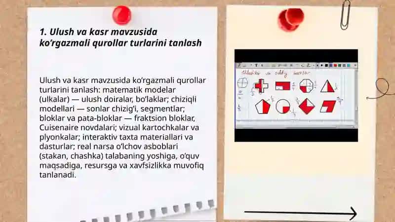 Ulush va kasr mavzusi bo’yicha ko’rgazmali qurollardan foydalanish 3