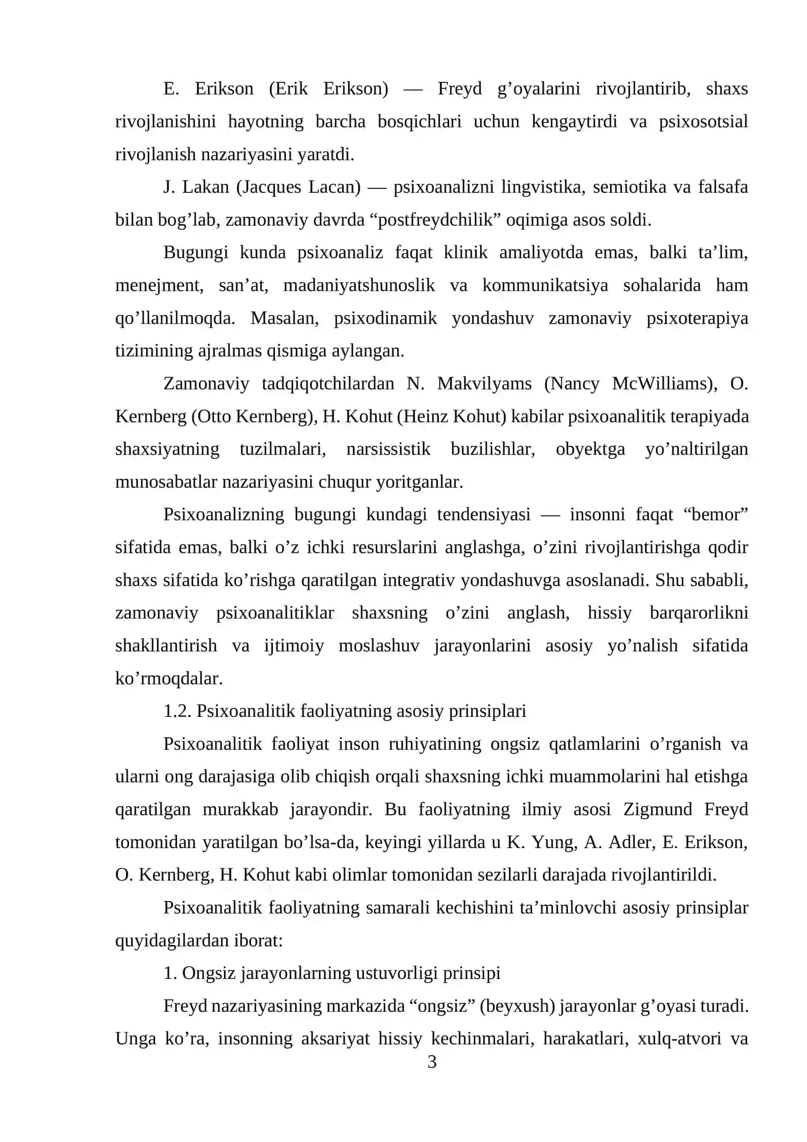Psixoanalitik faoliyatda zamonaviy tendensiyalar 3