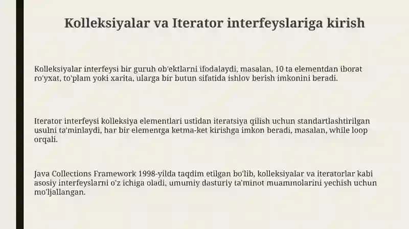 Kolleksiyalar Collection va Iterator interfeyslari 3