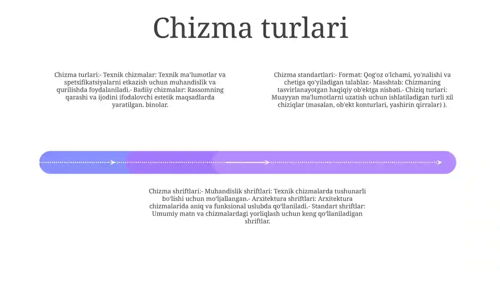 Kxyasning Asosiy Qoidalari Bo‘Yicha Chizmalarni Rasmiylashtirish.Formatlar,Masshtablar,Chiziq Turlari,Chizma Shriftlari 3