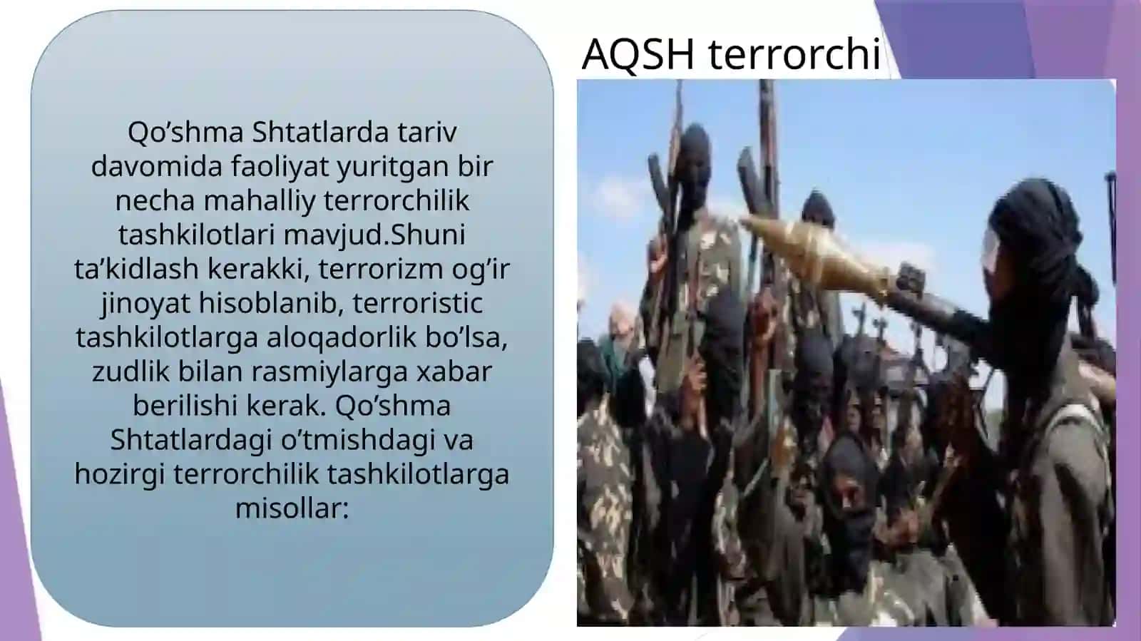 AQSH va Lotin Amerikasida terrorchi tashkilotlarni harakat  usullari 3