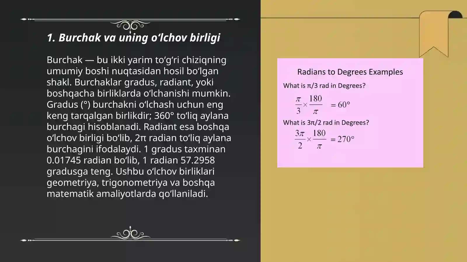 Burchakning radian oʻlcovi 3