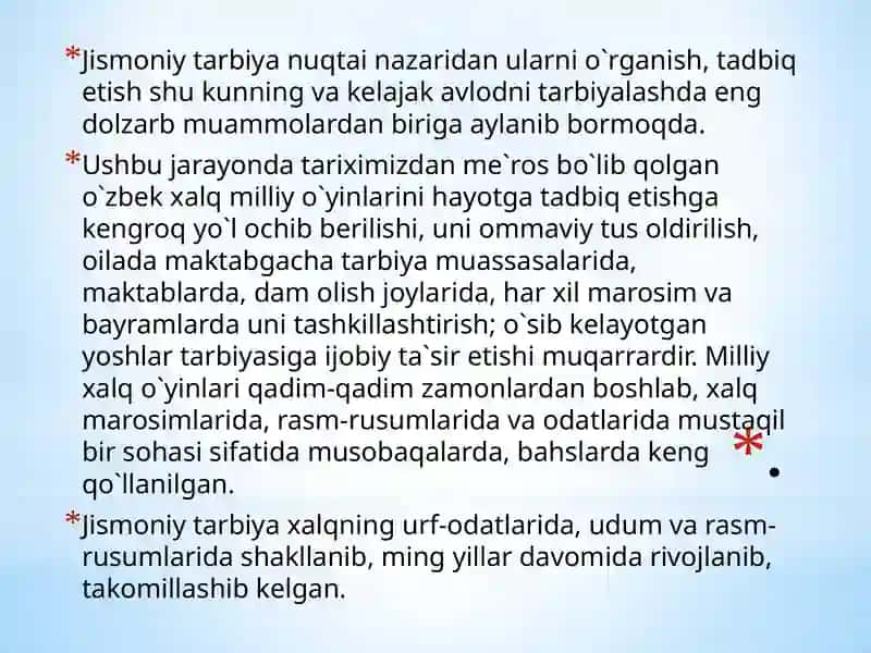 Milliy harakatli o’yinlarni o’qitish metodikasi fanining maqsad va vazifalari 3
