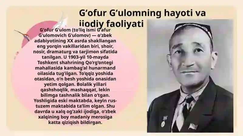 Gʻofur Gʻulom bolalar shoiri va nosiri mavzusida taqdimot ishi 3