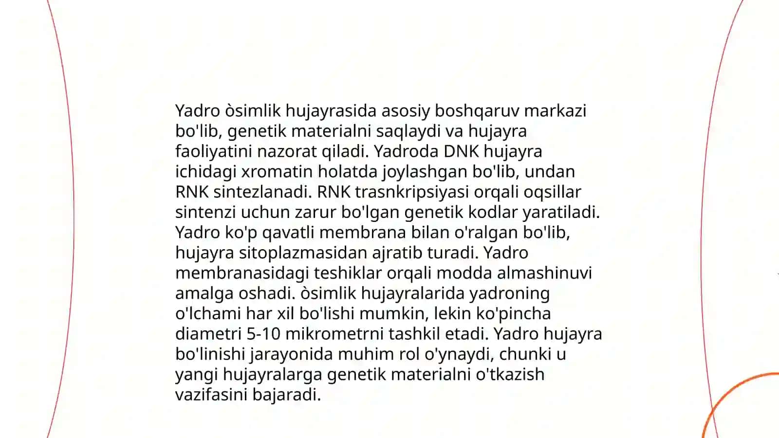 Òsimliklarda yadro, sitoplazma va uning zamonaviy modeli,vakuola,plastidalar, peroksisoma. Sitoplazmaning harakati, protoplazmaning qovushqoqligi,diffuziya va osmos, turgor va hujayraning sòrish kuchi 3