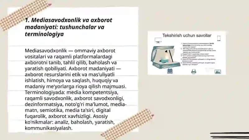“Mediasavodxonlik va axborot madaniyati: tushunchalar va terminologiya” 3