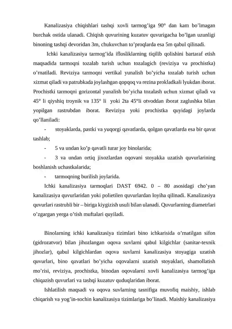Ichki kanalizasiya tizimining o’rnatilishi (qurilishi) va jihozlanishi 3