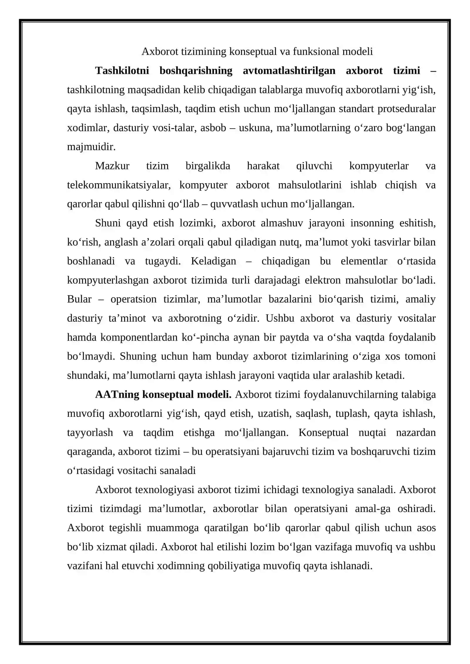 Axborotini qayta ishlash tizimining funksiyanal modeli haqida ma’lumot 3