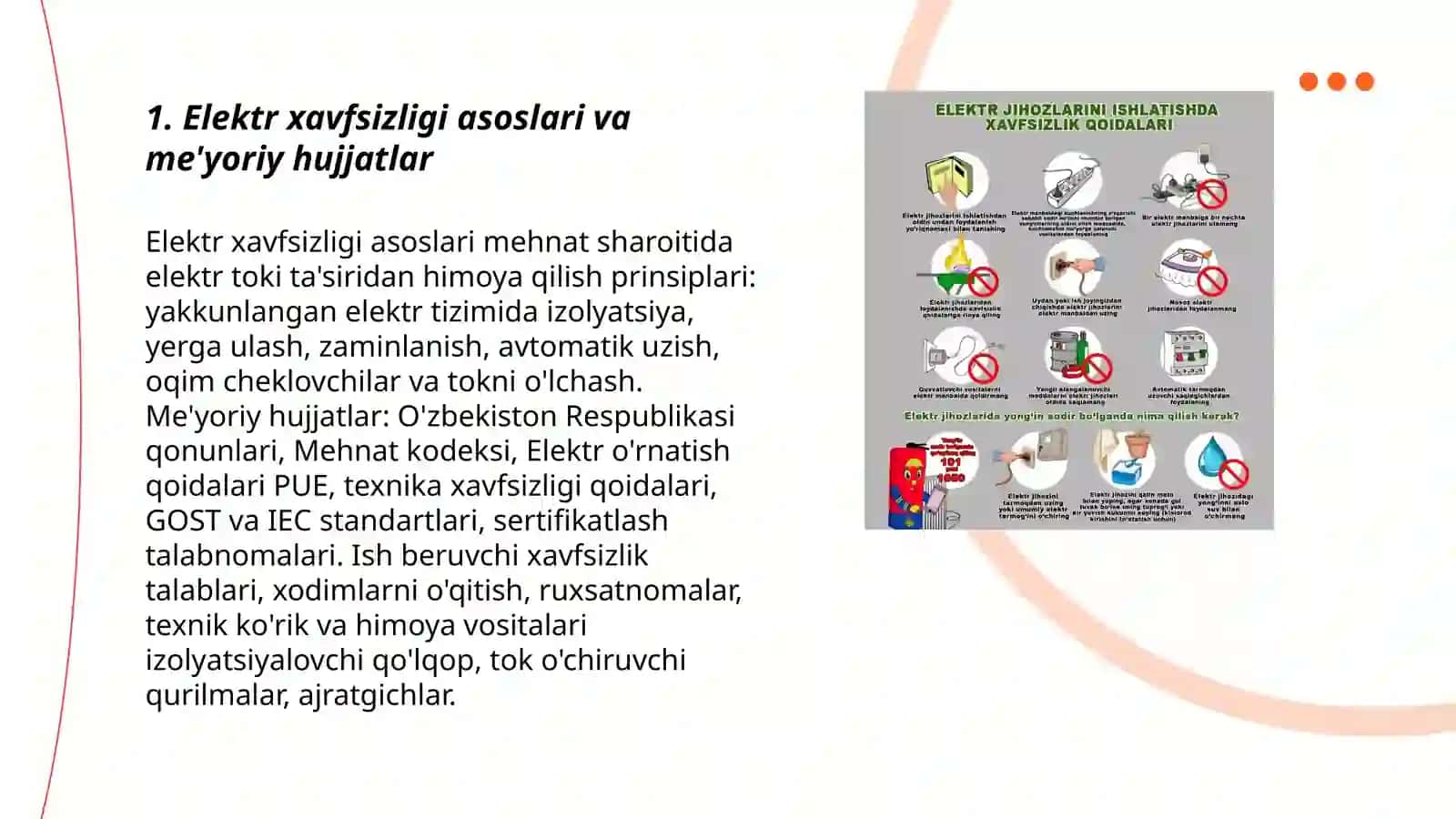 Elektr xavfsizligi qoidalarini o‘rganish va 3