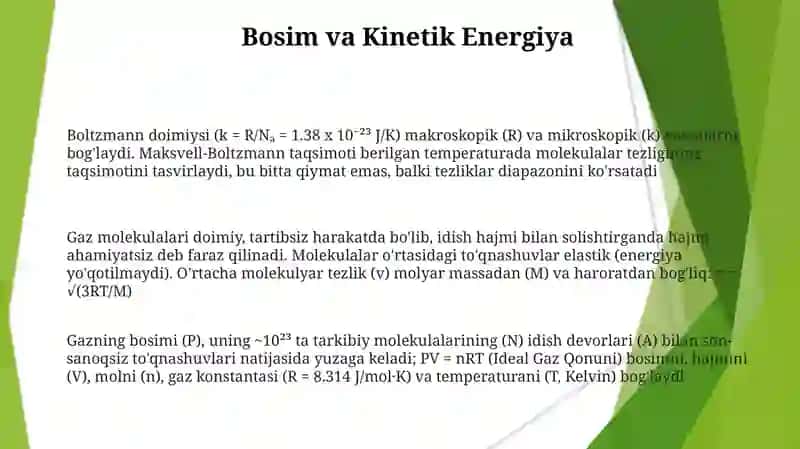 Molekulyar kinetik nazariyaning asosiy tenglamalari 3