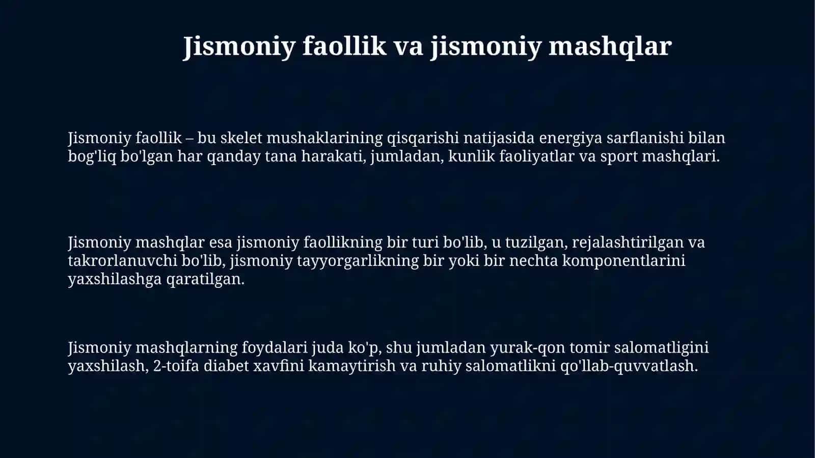 Jismoniy faollik va sifatlar asoslari 3