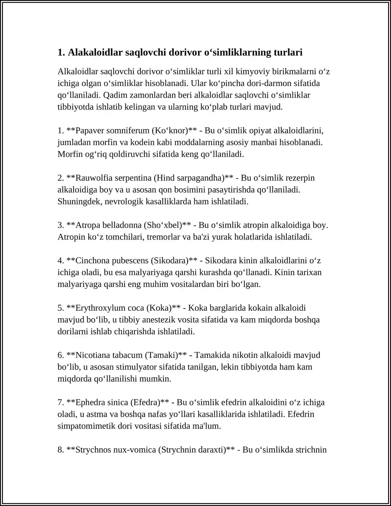 ALKALOIDLAR SAQLOVCHI DORIVOR OʻSIMLIKLAR 3