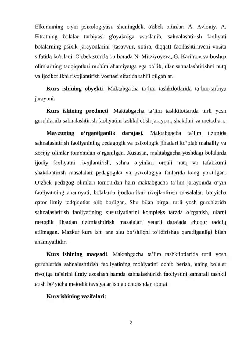 Mavzu: Sahnalashtirish faoliyatining pedagogik-psixologik mohiyati 3
