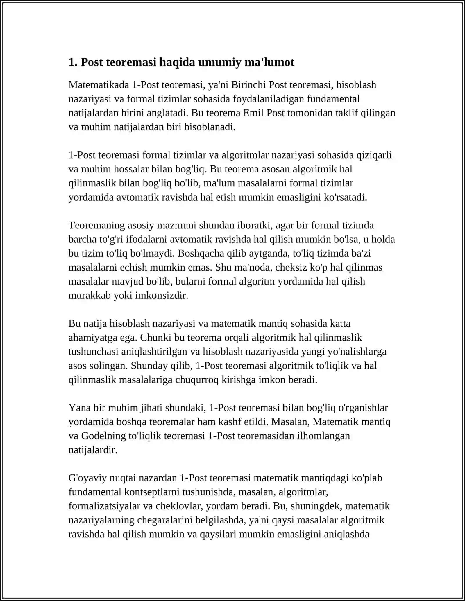 POST TEOREMASI VA UNING NATIJALARI 3