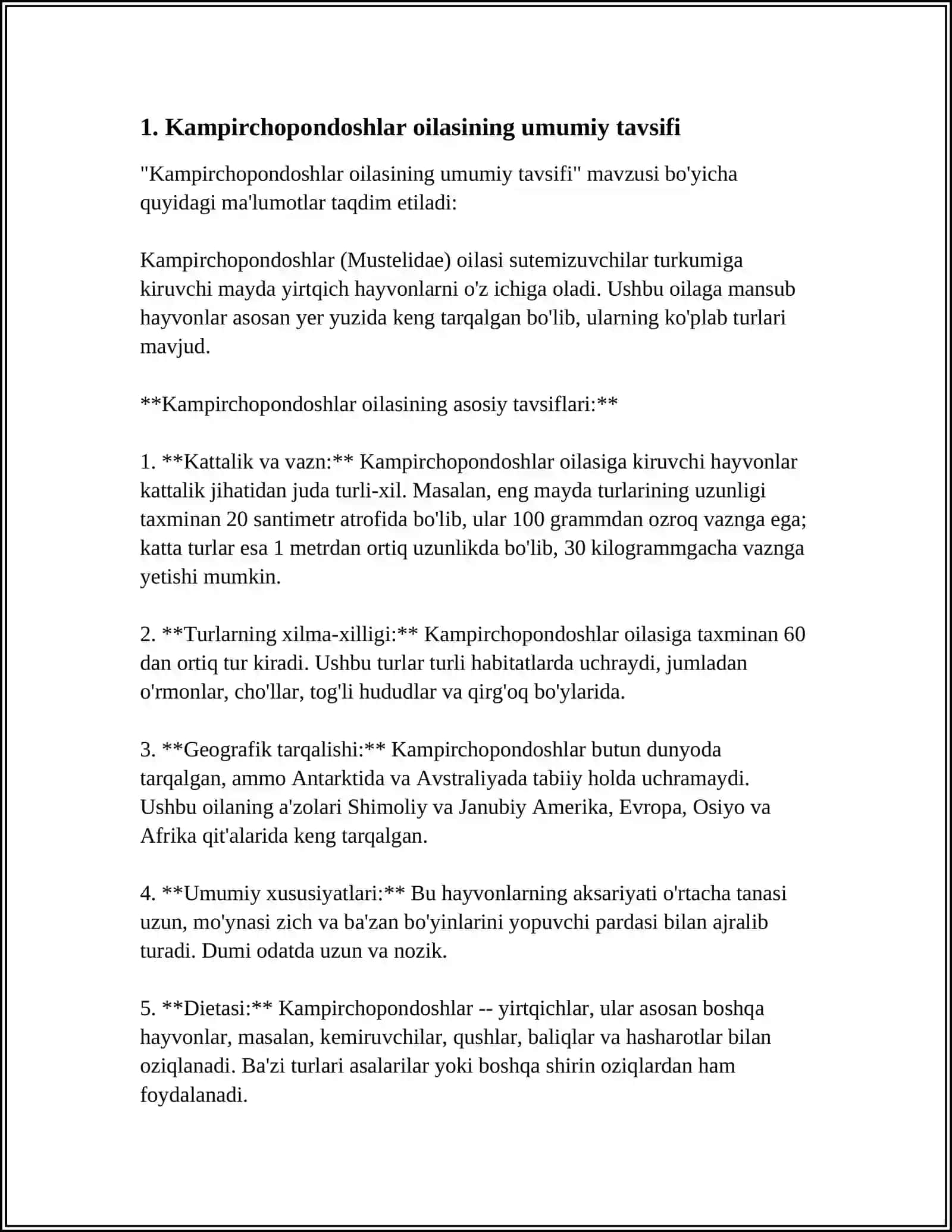 Kampirchopondoshlar va Chinniguldoshlar oilasining tavsifi, tasnifi va ahmiyati 3