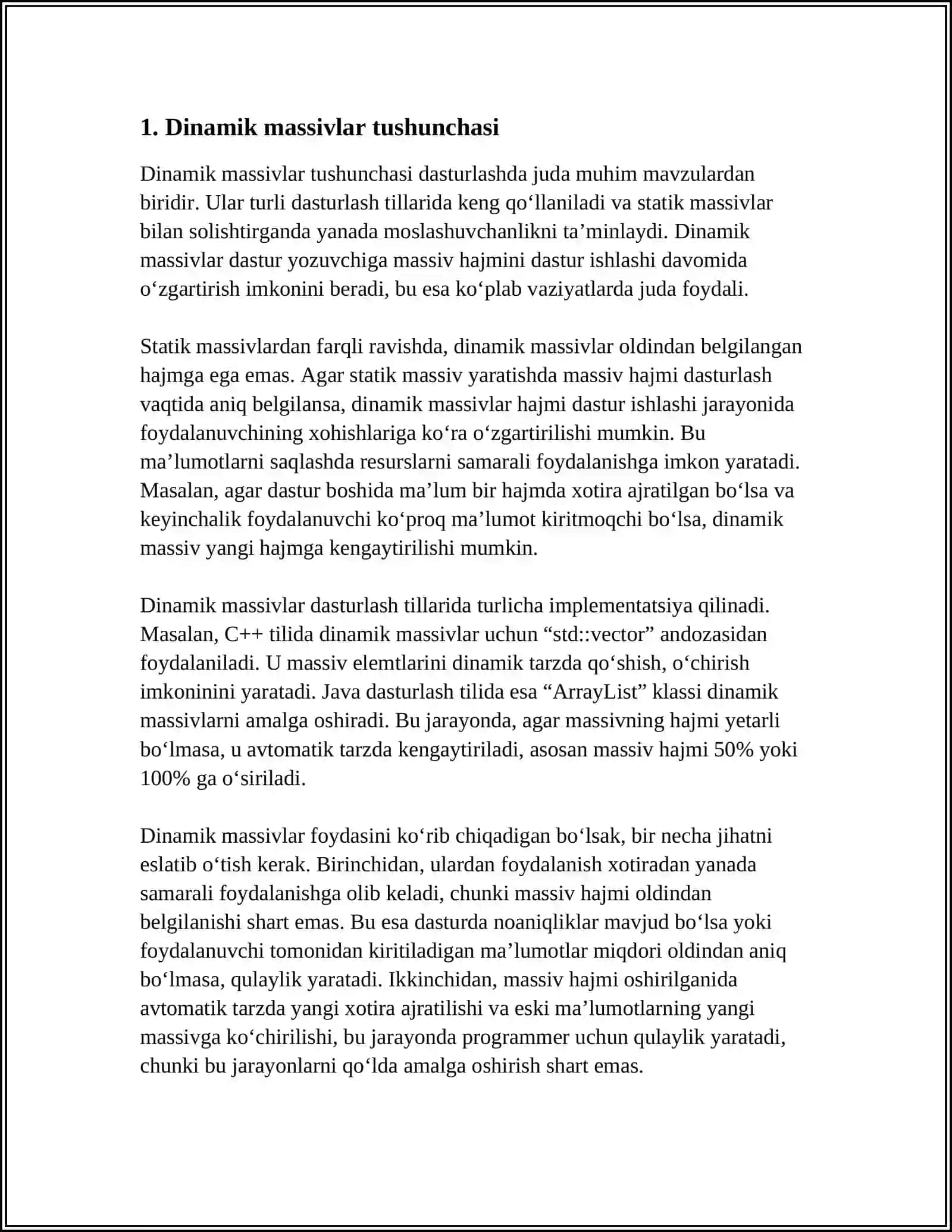 DINAMIK MASSIVLAR VA KORSATKICHLAR 3