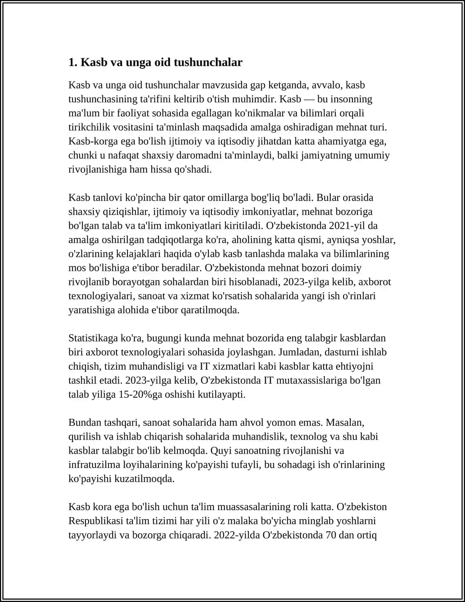 MUSTAQIL ISH Mavzu: KASB VA MUTAXASSISLIK TUSHUNCHALARI 3