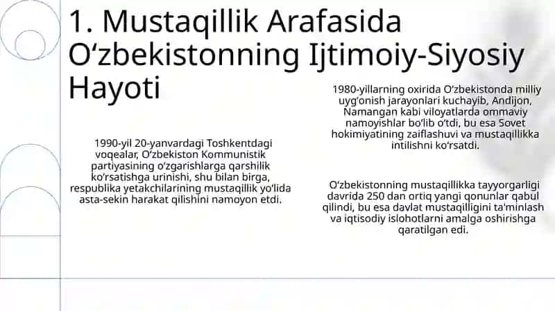 Mustaqillikka erishish arafasida Oʻzbekistondagi ijtimoiy- siyosiy jarayonlar 3
