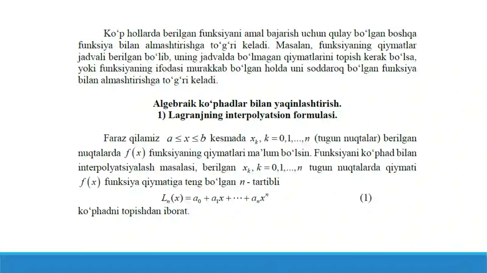 Funksiyani yaqinlashtirish masalasi 3
