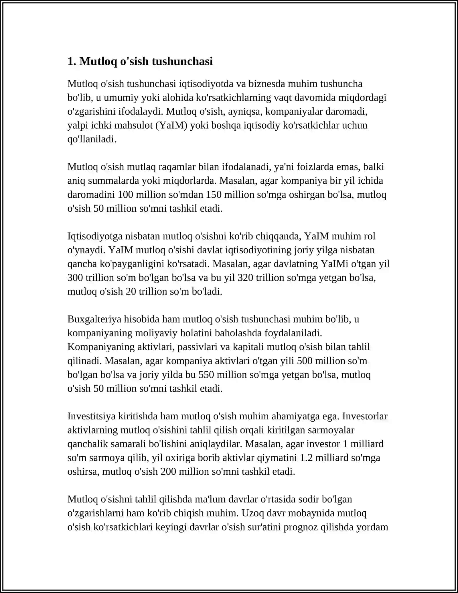 QORAMOLLARNING MUTLOQ VA NISBIY OʼSISHINI HISOBLASH 3
