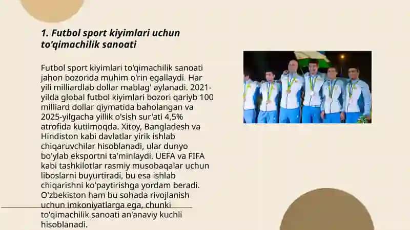 Futbol sport turi kiyimlarini ishlab chiqarish (O'zbekiston sharoitida) 3