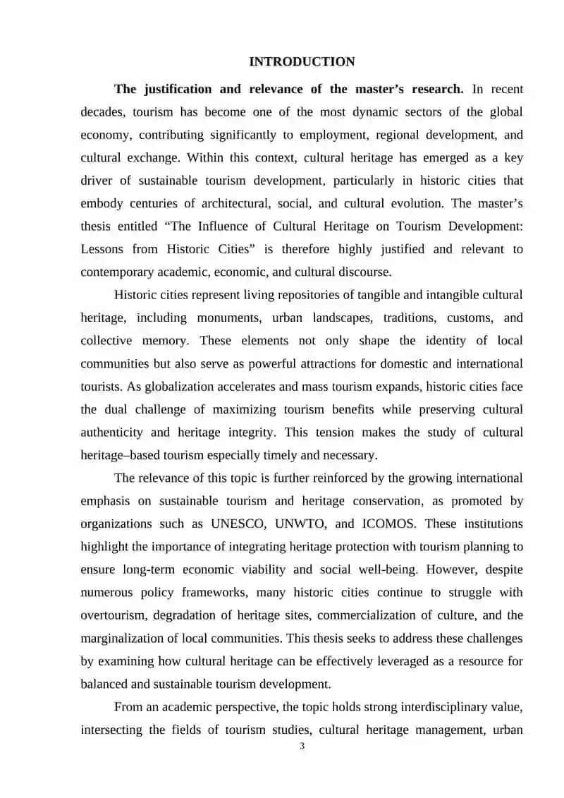 INFLUENCE OF CULTURAL HERITAGE ON TOURISM DEVELOPMENT: LESSONS FROM HISTORIC CITIES 3