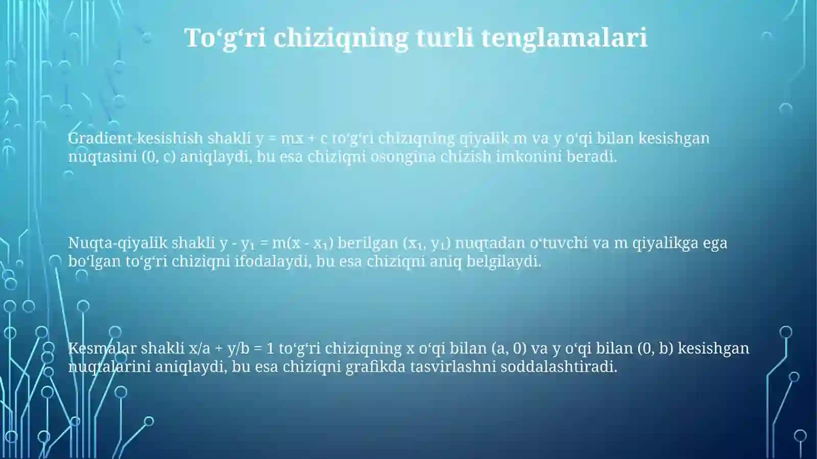 Tekislikdatoʻgʻrichiziqtenglamalari 3