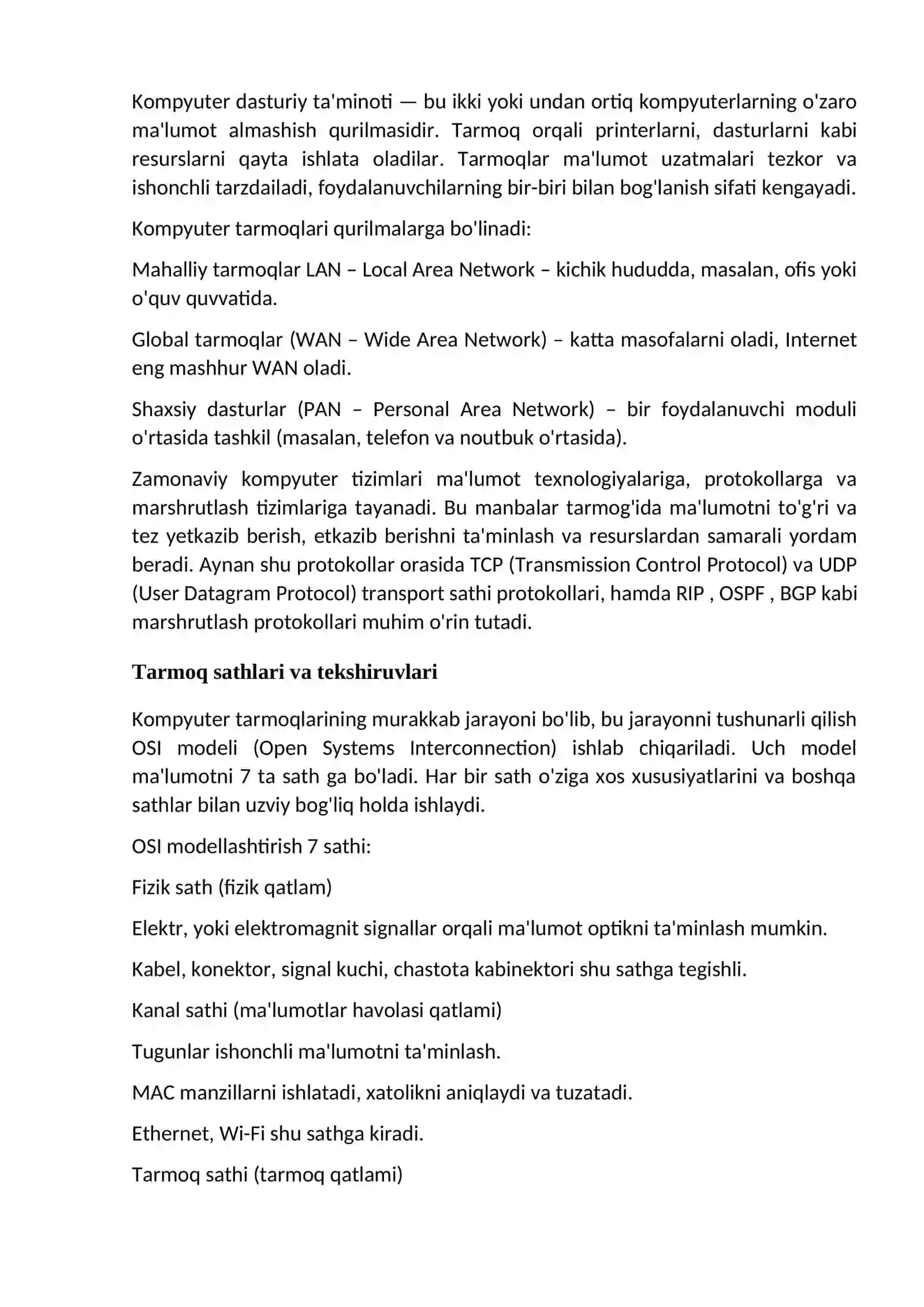 Marshrutlash protokollari. TCP va UDP transport sathi protokollari xususiyatlari 3