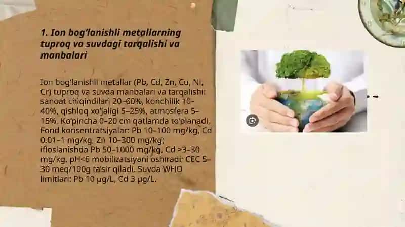 Tuproq va suvdagi ion bog‘lanishli ifloslantiruvchi moddalarni aniqlash va ekologik xavfsiz tozalash usullari 3