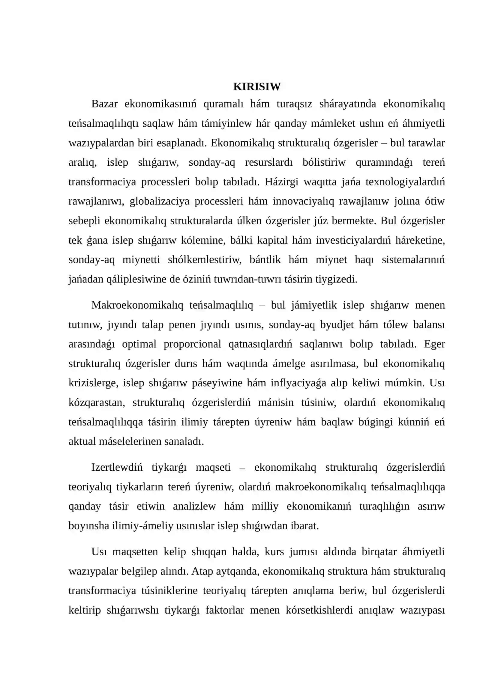 Ekonomikaliq strukturaliq òzgerisler, onin ekonomikaliq teñsalmaqliliqqa tàsiri 3
