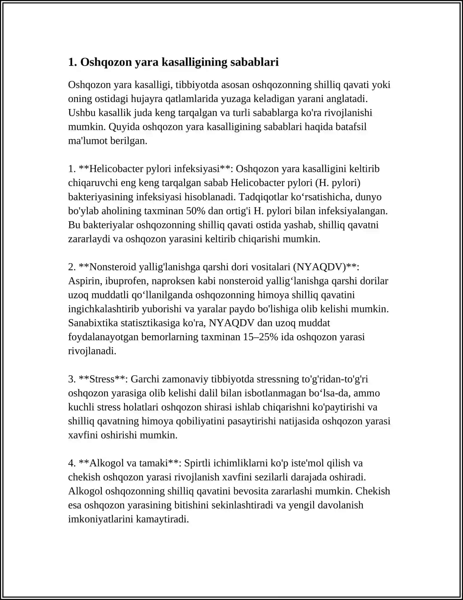 OSHQOZON YARA KASALLIGI ETIOPATOGENEZI. ME’DA-ICHAK TIZIMI O’SMALARI 3