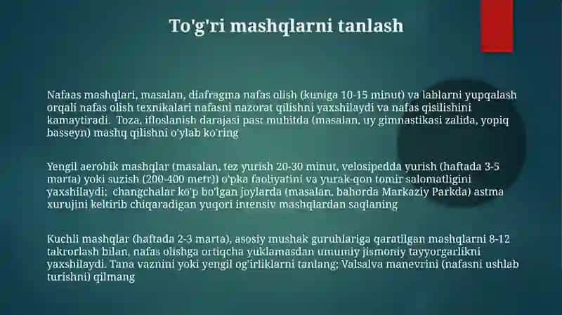 Bronxial astma kasalligida qo'llaniladigan jismoniy mashqlar to'plami 3