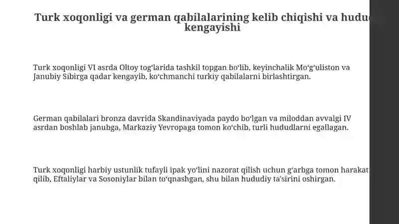 Turk xoqonligi va german qabilalarisolishtirishvaqandaypaydobolgani 3