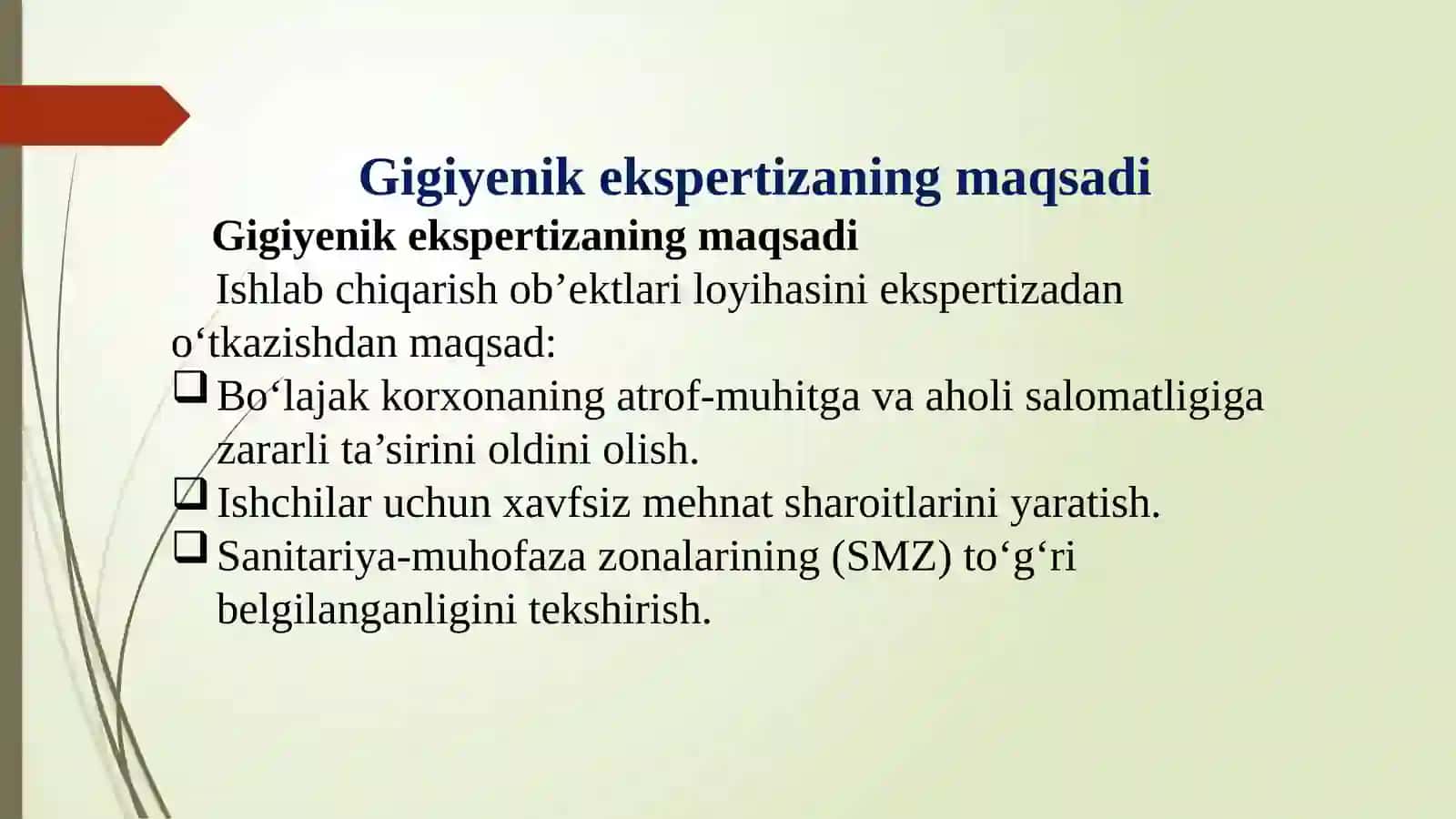 Ishlab chiqarish qurilishida situatsion va bosh rejalar
loyixalarini gigienik ekspertizasi. 3