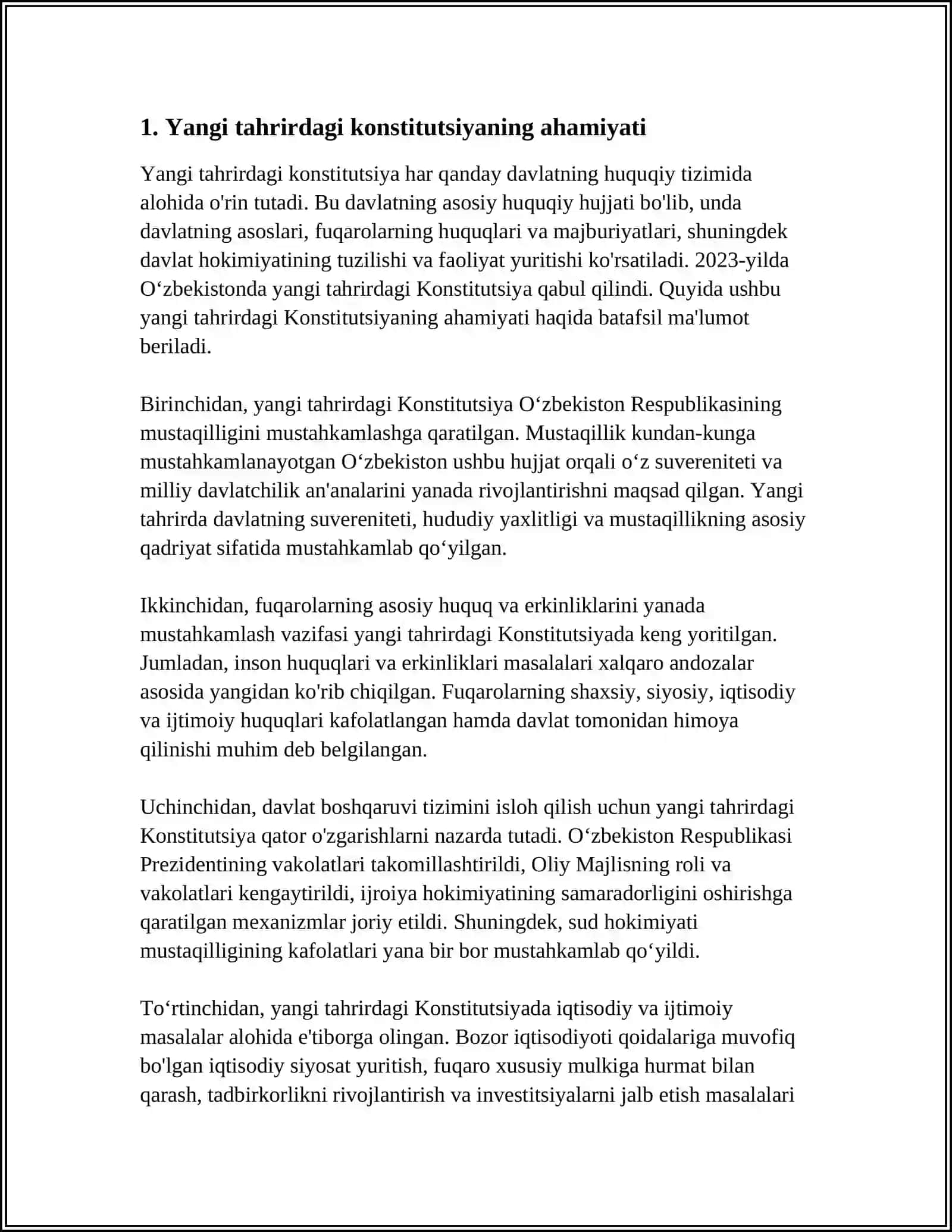YANGI TAHRIRDAGI KONSTITUTSIYANING ZARURATI AHAMIYATI VA JAMIYAT HAYOTIDAGI OʻRNI 3