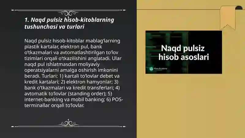 Naqd pulsiz hisob-kitoblar va uni tashkil etish asoslari 3