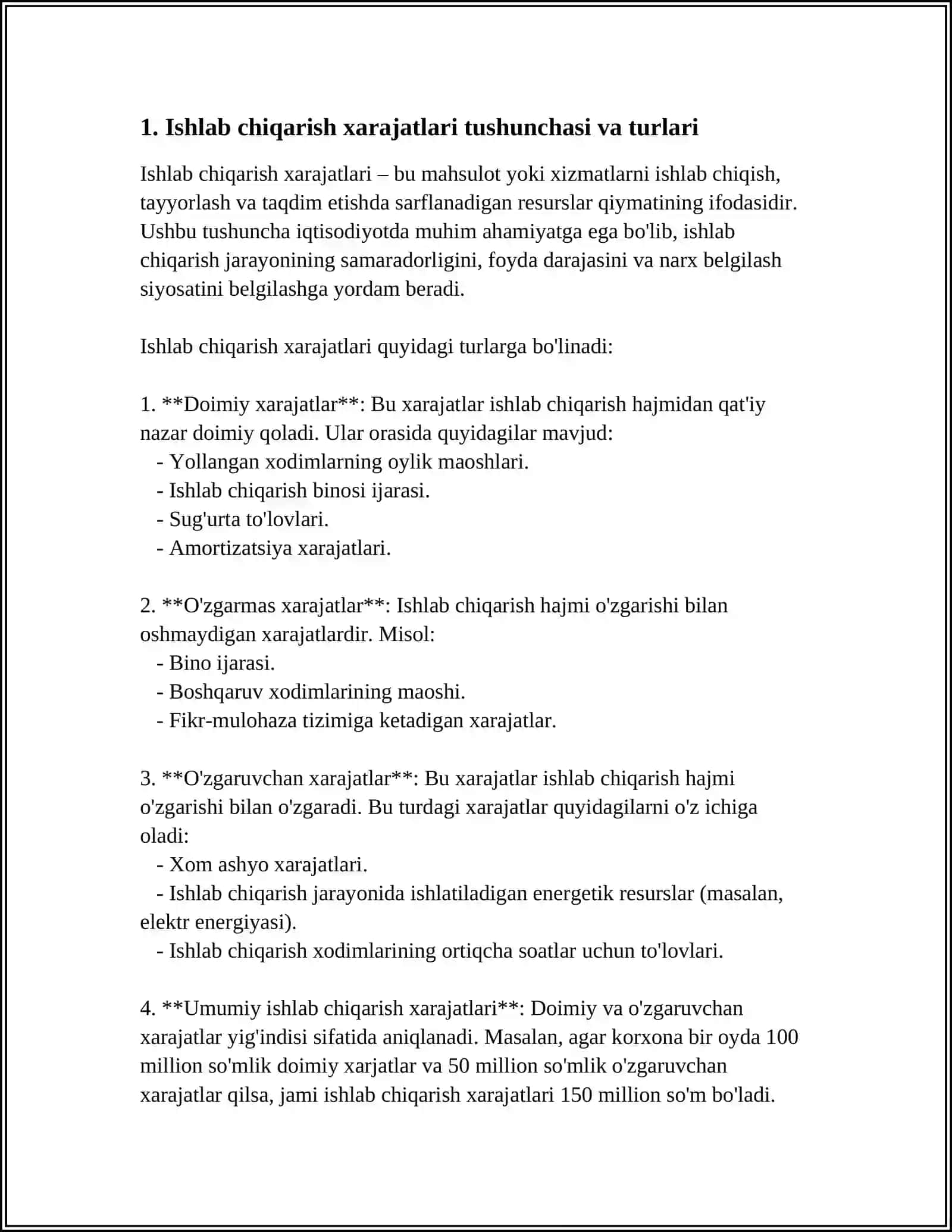 Ishlab chiqarish xarajatlari turlari va ularning tarkibi 3
