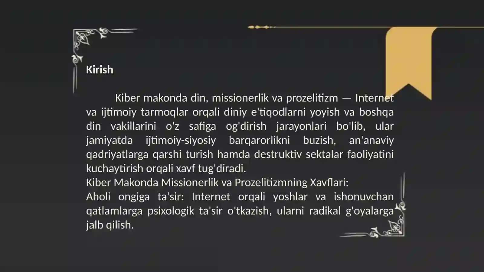 Kiber makonda din. Missionerlik va prozelitizmning ijtimoiy siyosiy xavfi 3