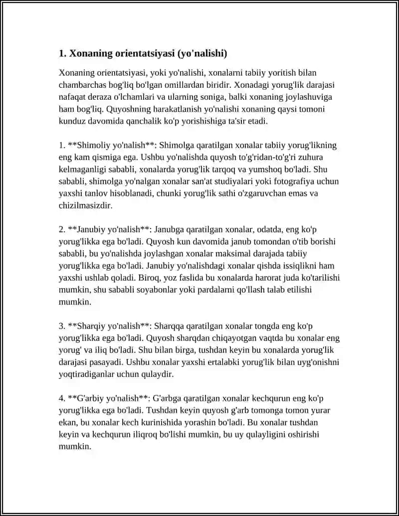 Xonaning orientatsiyasi (yo'nalishi) 3