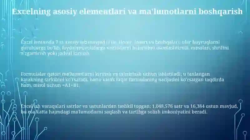 Excel asoslari va ma'lumotlar bilan ishlash 3