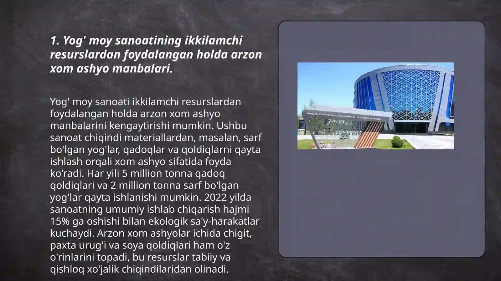 Yog' moy sanoatining ikkilamchi resurslardan foydalanish 3