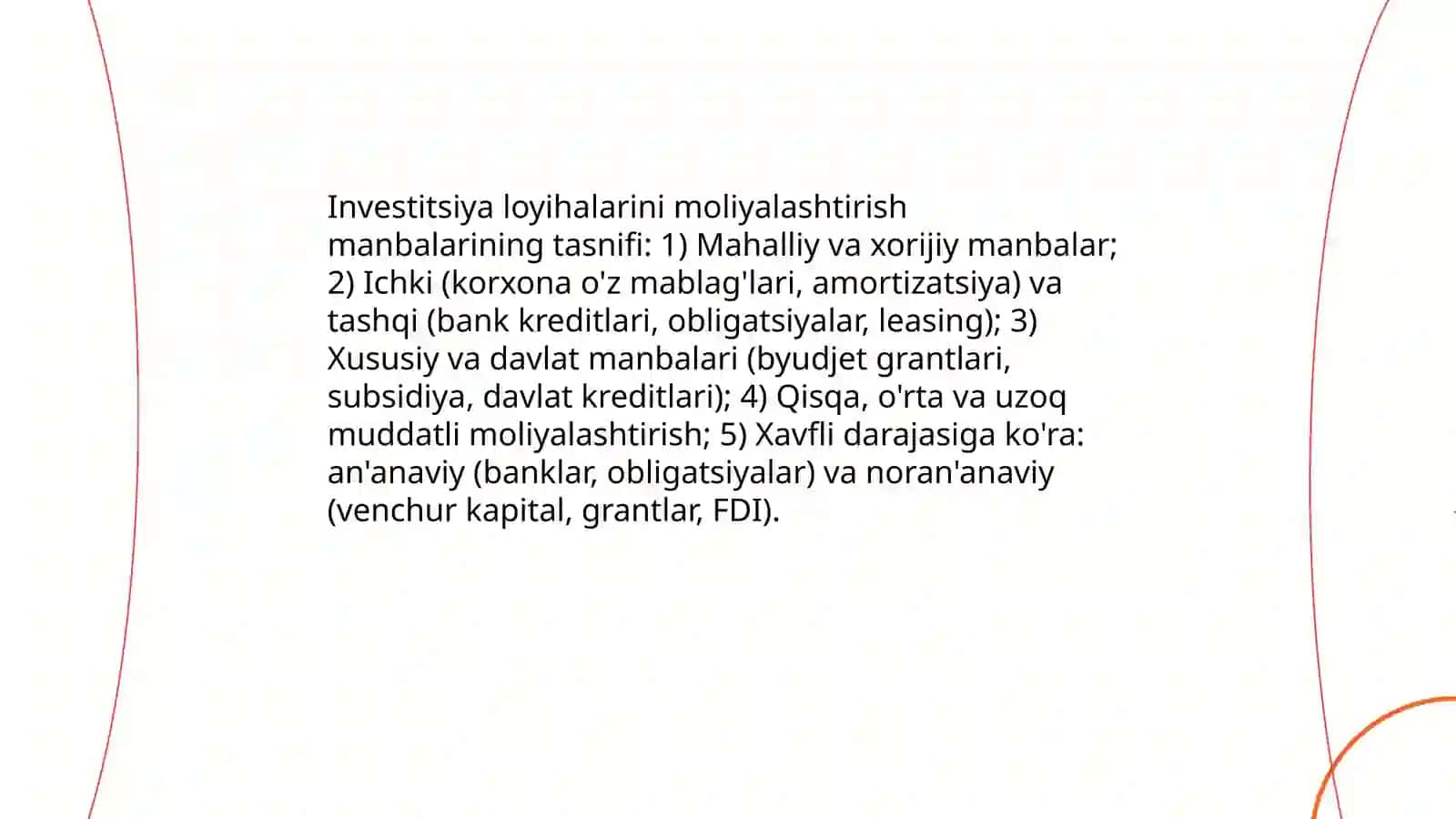 Investitsiya loyihalarini moliyalashtirish manbalari 3