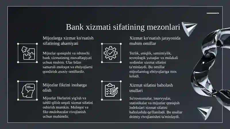Bank xizmatchisi va bank boshqaruv madaniyati mezonlar nomli 11 betdan iborat taqdimot 3