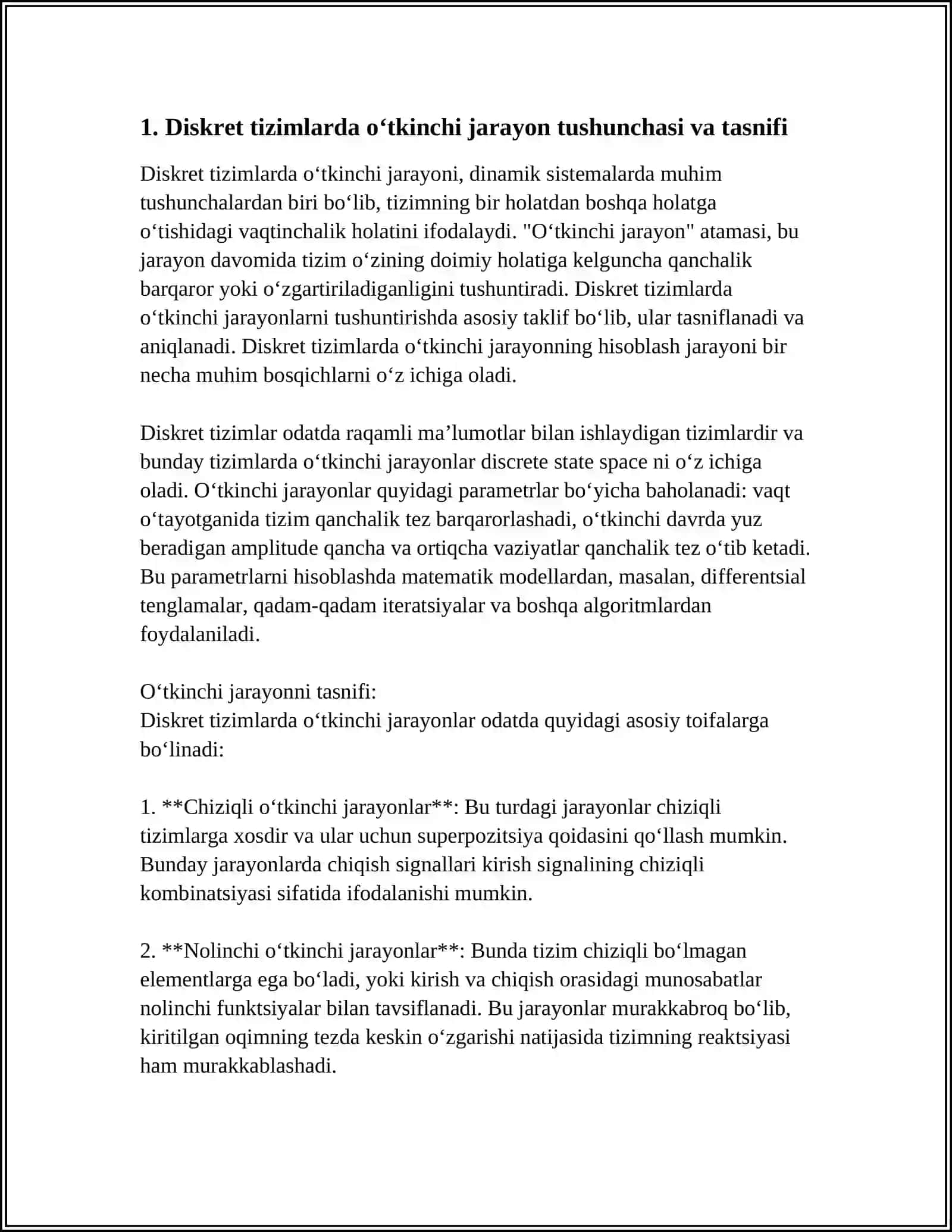 DISKRET TIZIMDAGI O'TKINCHI JARAYONNI HISOPLASH 3