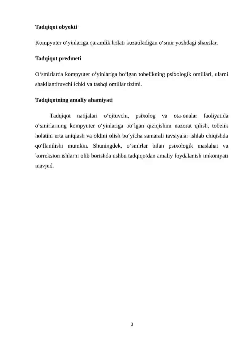 OʻSMIRLARDA KOMPYUTER OʻYINLARIGA BOʻLGAN TOBELIKNING PSIXOLOGIK OMILLARI 3