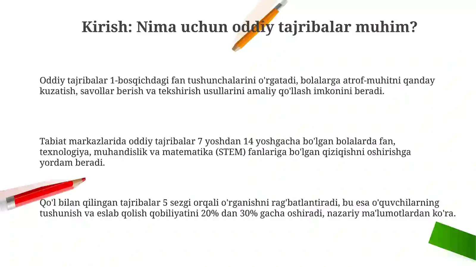 Tabiat va ilm fan markazlarida oddiy tajribalar tashkil etish 3