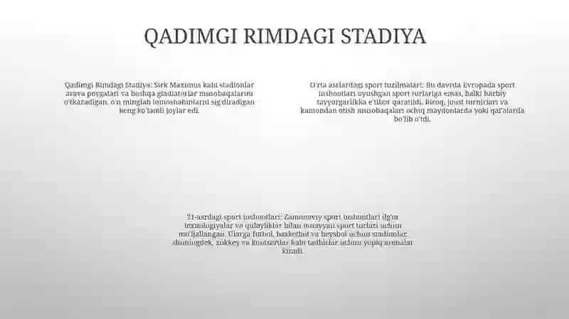 Qadimdi Gretsiya Va Rim Davlatlarida O'Yingohlarni (Stadionlarni) Asosiy Tavsifi 3