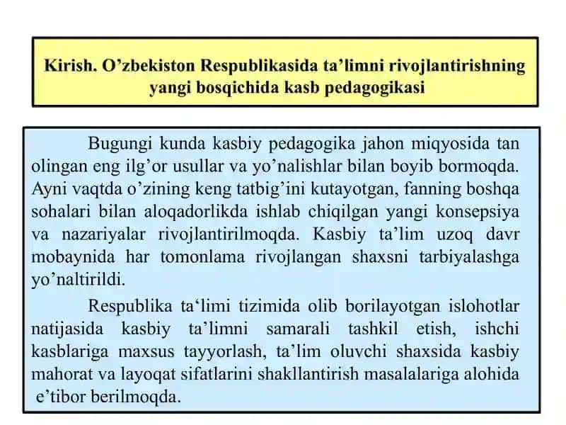 O’zbekiston Respublikasida ta’limni rivojlantirishning yangi bosqichida kasb pedagogikasi 3