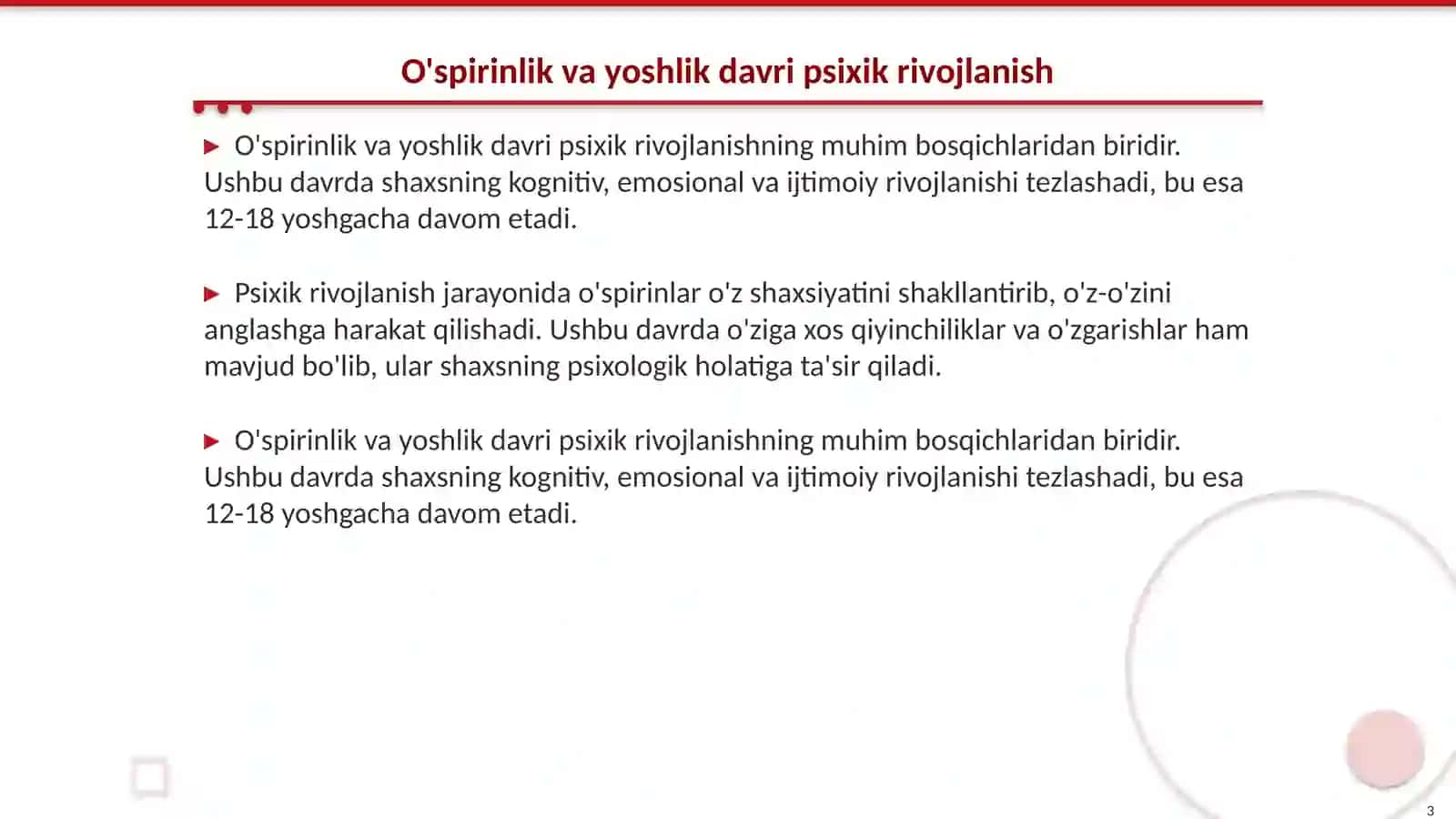 O‘spirinlik va yoshlik davrida psixik rivojlanish xususiyatlari 3