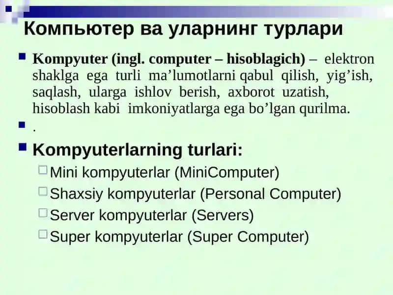 Axborot tizimlarida texnik vositalarni qo‘yilishi va kompyuterlar klassifikatsiyasi Elektron hisoblash mashinalarining rivojlantirish yo‘nalishlari Modemlar va multimediya vositalari 3